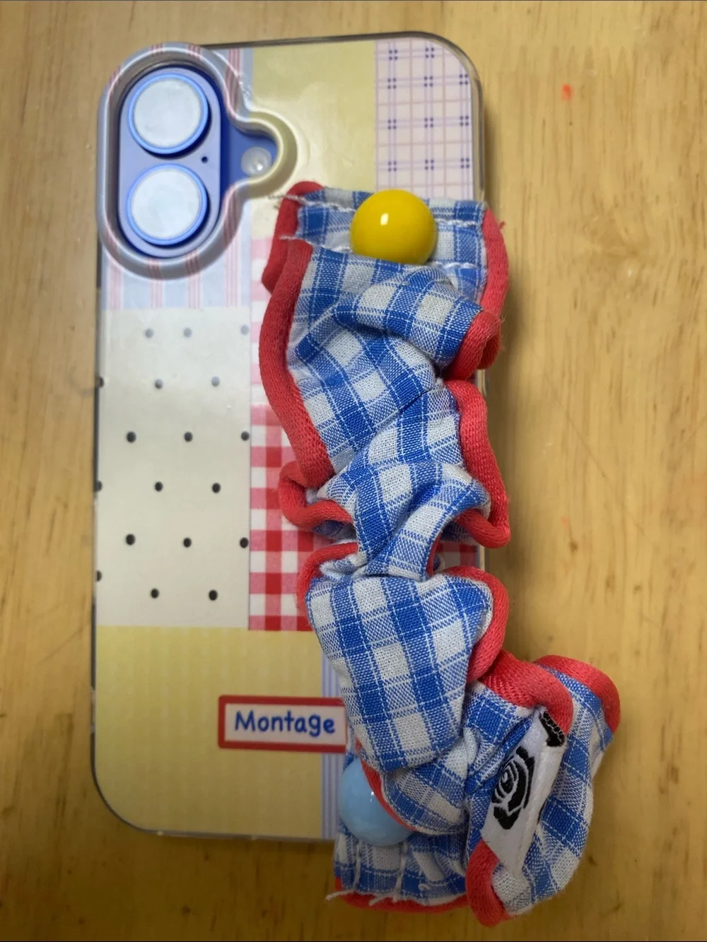 Phone Case with Blue Check Scrunchie Strap - Unbranded
